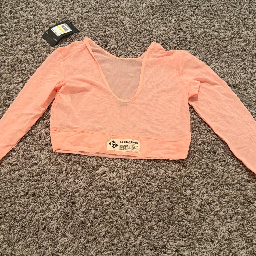 Under Armour Peach Mesh Long-Sleeve V-Neck Crop Top